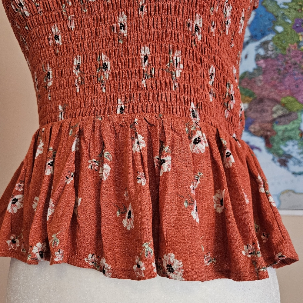 Orange Floral Smocked Flounce-Hem Top - Picture 3 of 7